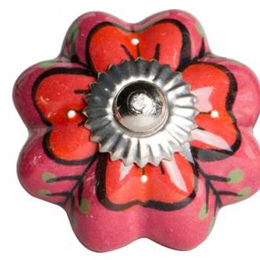Set of Eight Pink And White Ceramic Drawer Pull Knobs
