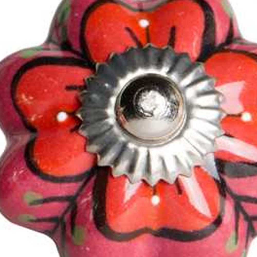 Set of Eight Pink And White Ceramic Drawer Pull Knobs