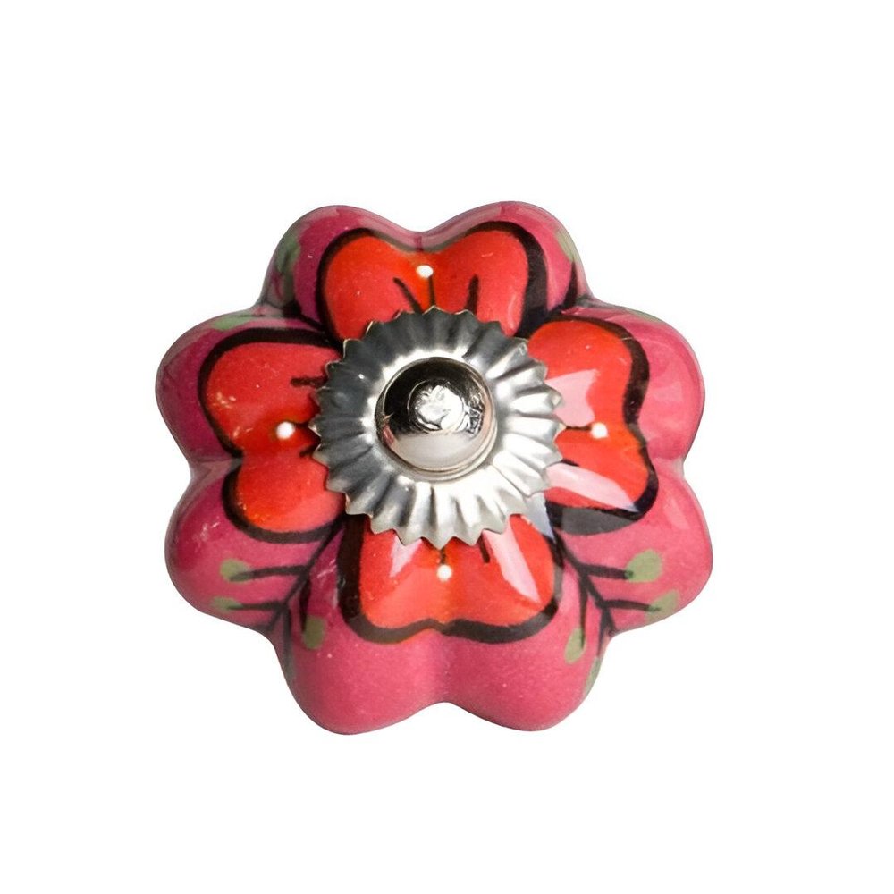 Set of Eight Pink And White Ceramic Drawer Pull Knobs