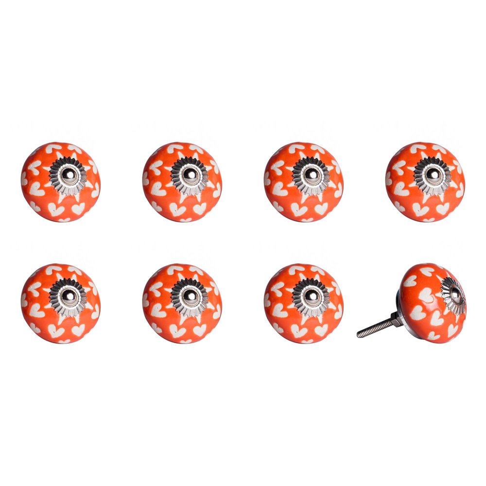 Set of Eight Red Pink And Green Floral Ceramic Drawer Pull Knobs
