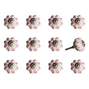 Set of Twelve Pink And Cream Ceramic Drawer Pull Knobs