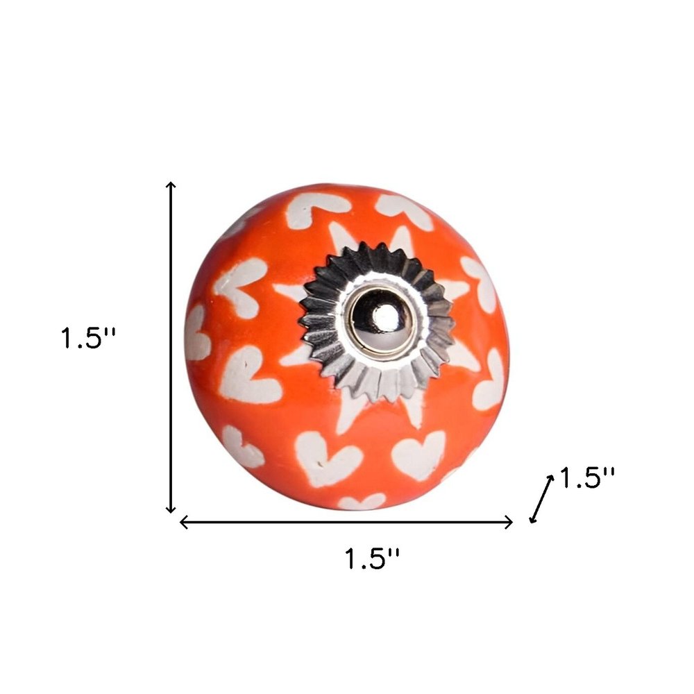 Set of Twelve Orange White And Silver Floral Ceramic Drawer Pull Knobs