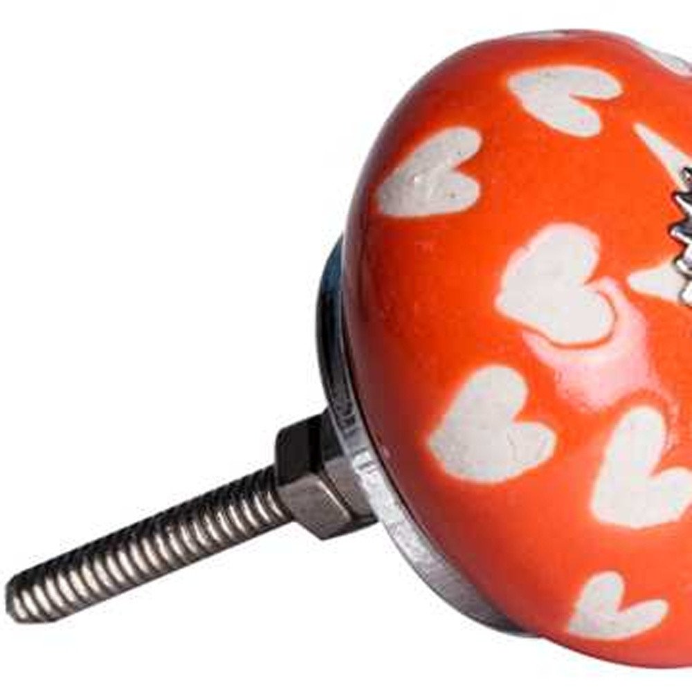 Set of Twelve Orange White And Silver Floral Ceramic Drawer Pull Knobs