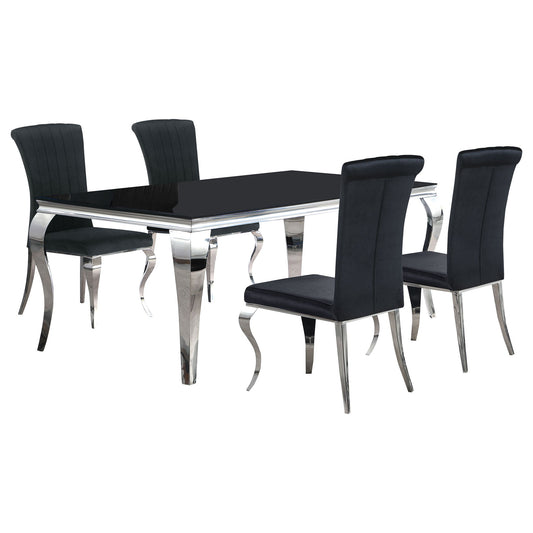 5 Piece Rectangular Dining Set With Upholstered Chairs - Black