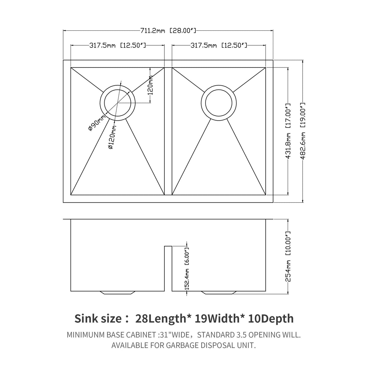 Modern Double Bowl Undermount Kitchen Sink 50 / 50 Design Stainless Steel
