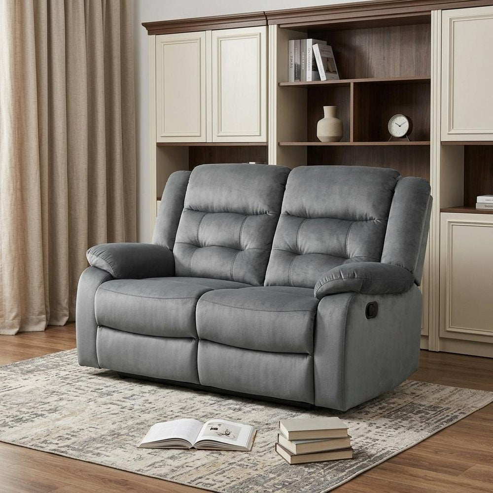 60" Gray Microfiber Manual Reclining Loveseat