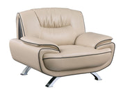 47" Beige And Silver Leather Match Club Chair