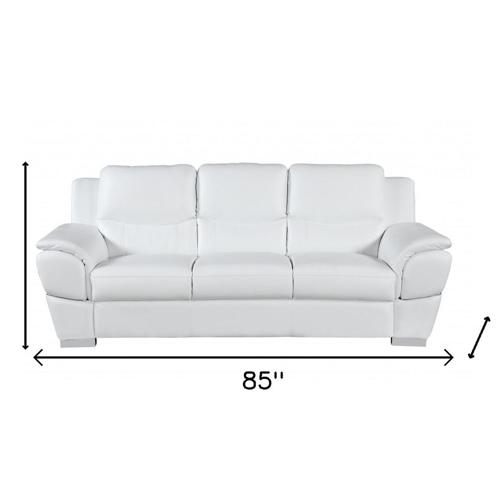 85" Black Leather Sofa With Silver Legs
