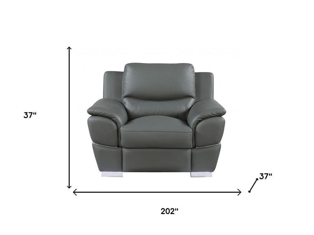 Three Piece Indoor Gray Genuine Leather Six Person Seating Set