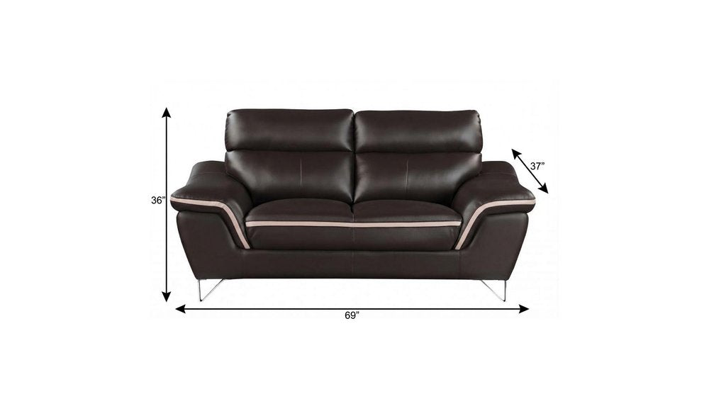 49" Brown And Silver Leather Match Club Chair