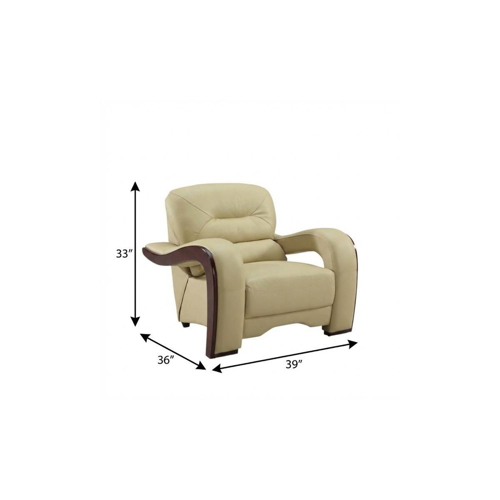 39" Beige and Brown Leather Arm Chair