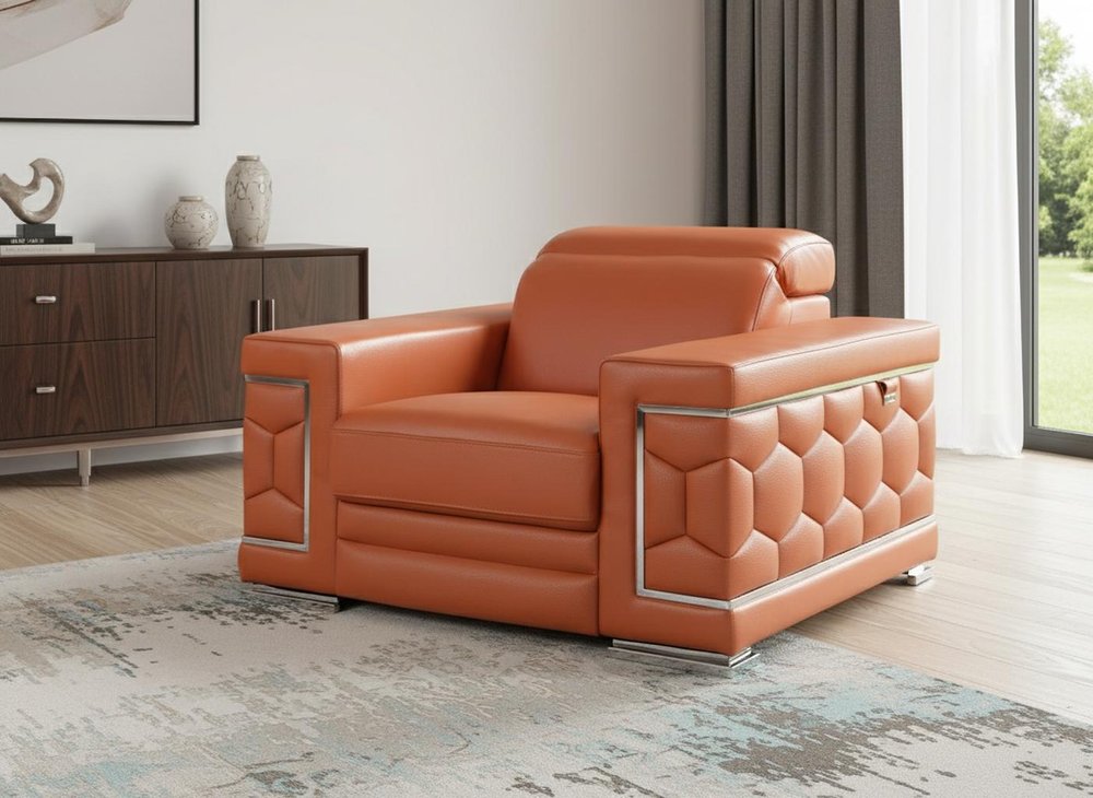 47" Beige And Silver Faux Leather Club Chair