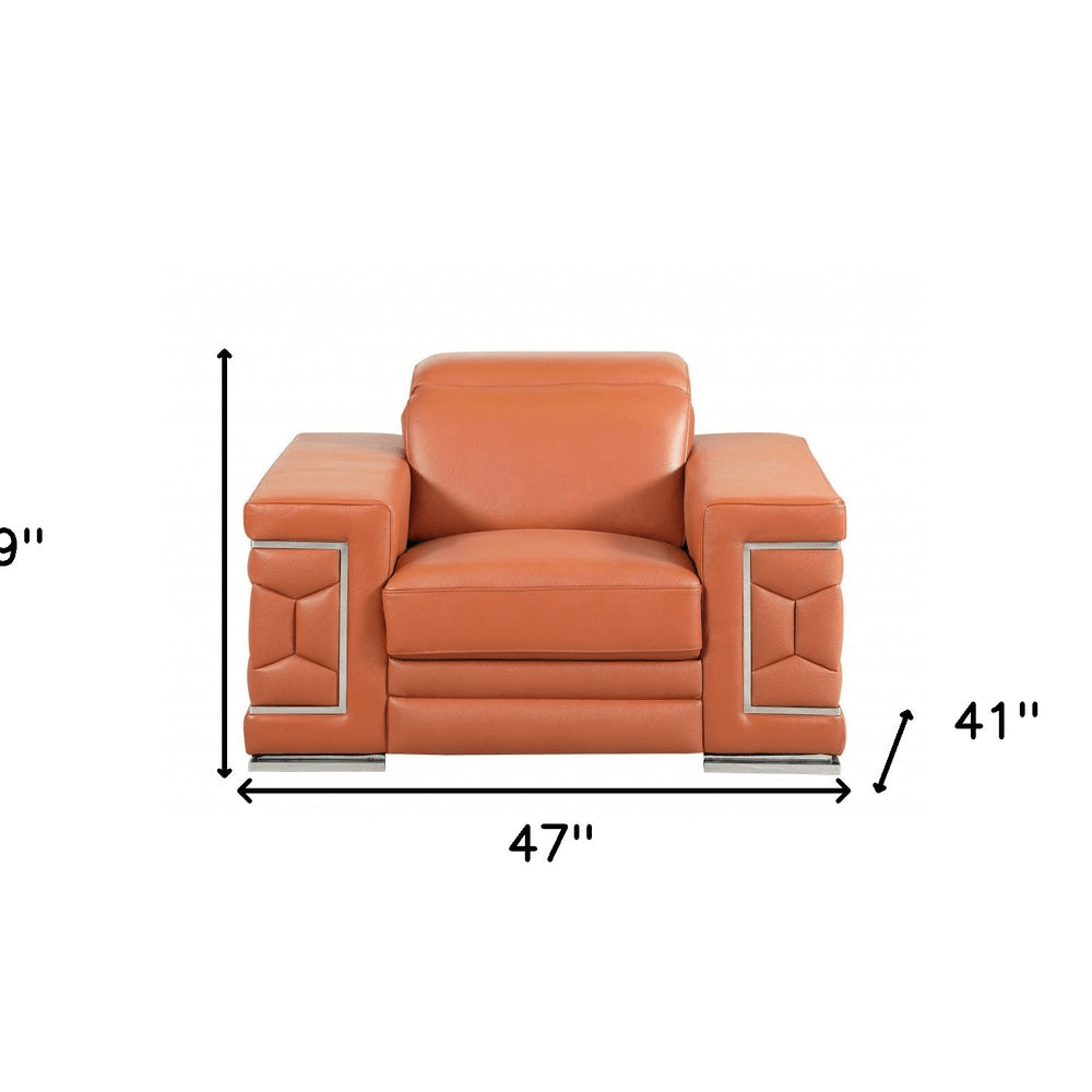 47" Beige And Silver Faux Leather Club Chair