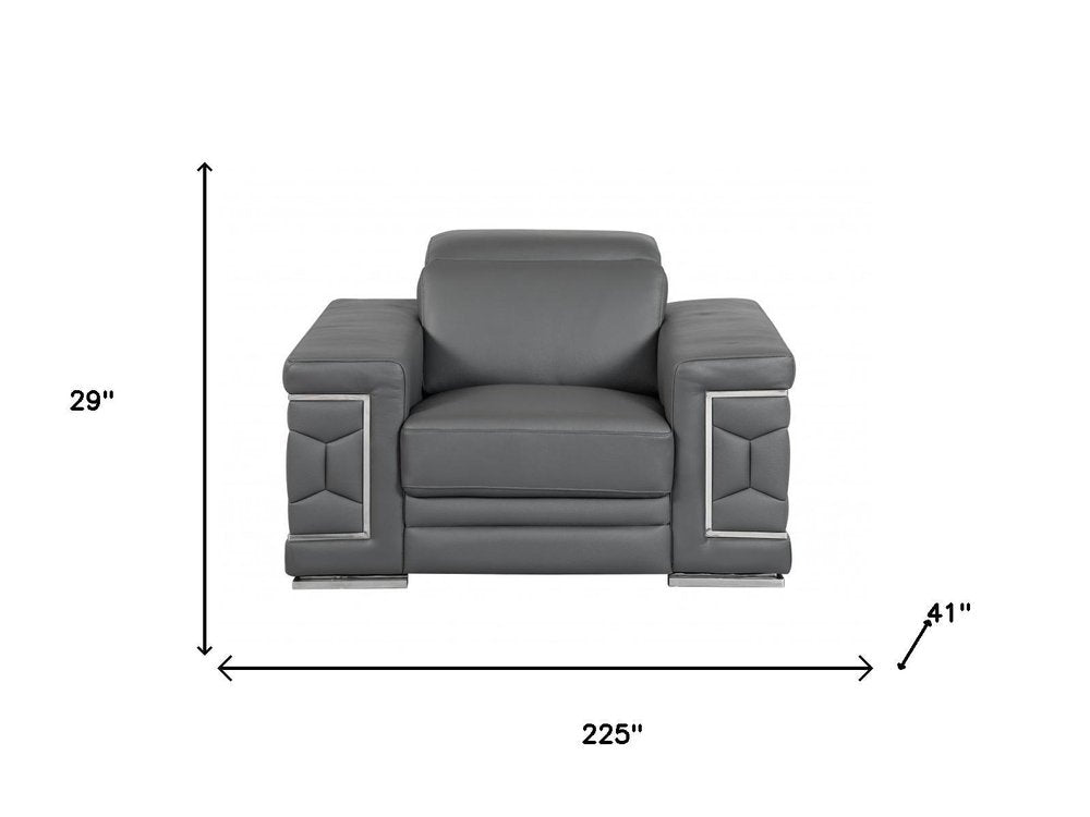 Three Piece Indoor Dark Gray Italian Leather Six Person Seating Set