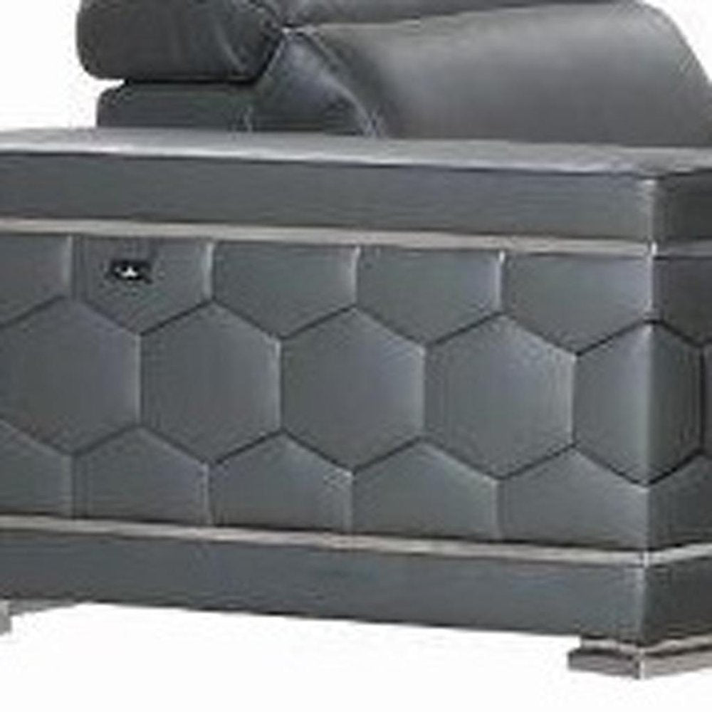 Three Piece Indoor Dark Gray Italian Leather Six Person Seating Set