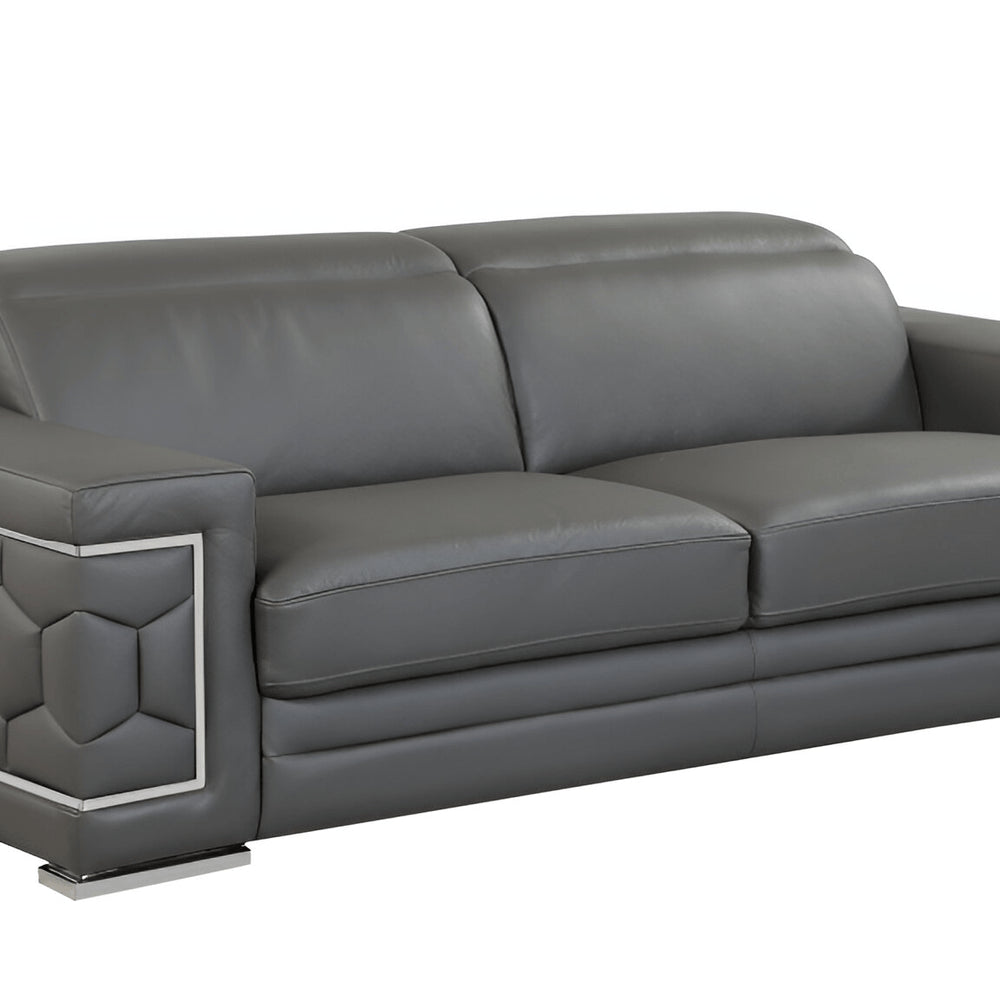89" Camel Italian Leather Sofa With Silver Legs