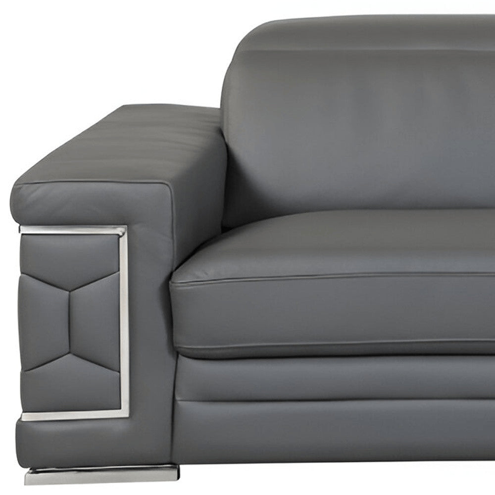 89" Camel Italian Leather Sofa With Silver Legs