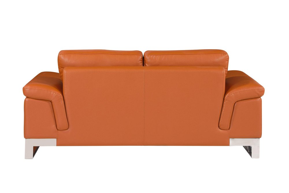 73" Camel And Silver Genuine Leather Loveseat