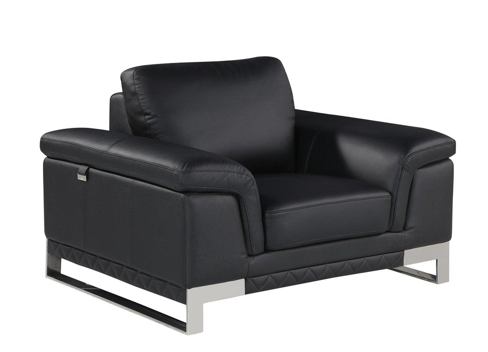 Three Piece Indoor Black Italian Leather Six Person Seating Set