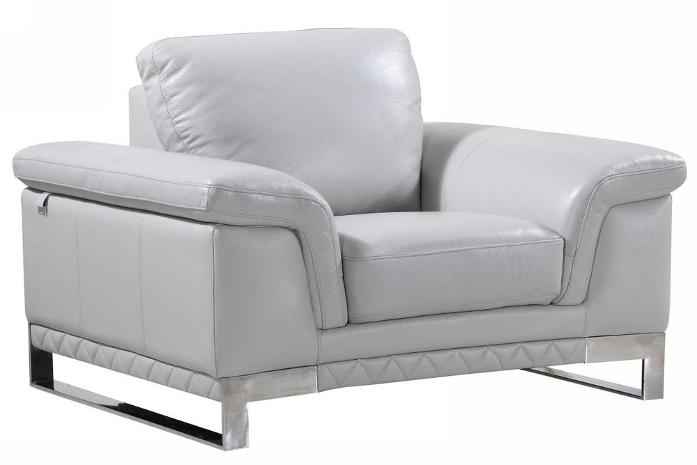 49" Brown And Silver Genuine Leather Arm Chair