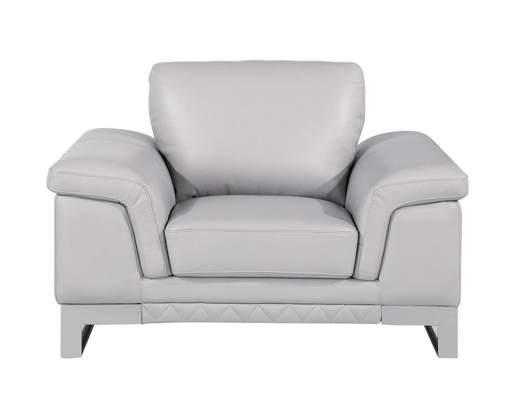 49" Brown And Silver Genuine Leather Arm Chair