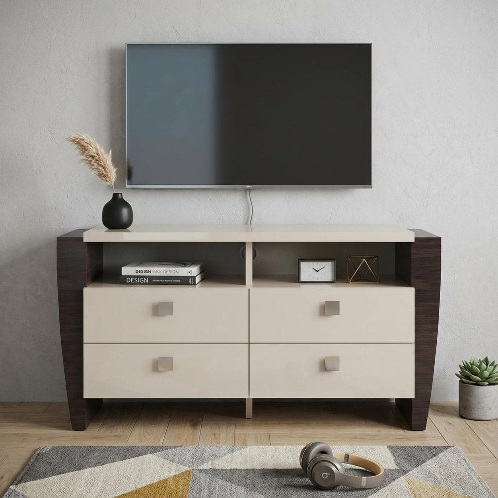 47" Beige Wood Dresser Mount Framed Mirror