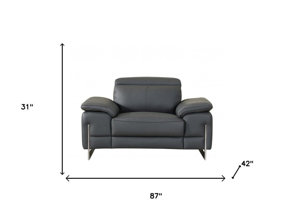 Three Piece Indoor Dark Gray Italian Leather Six Person Seating Set