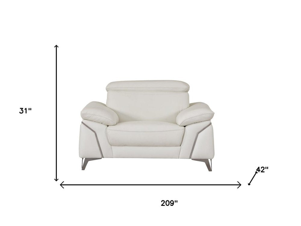 Three Piece Indoor White Italian Leather Six Person Seating Set