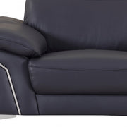 Three Piece Indoor Blue Italian Leather Six Person Seating Set