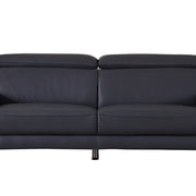 87" Blue Italian Leather Sofa With Silver Legs