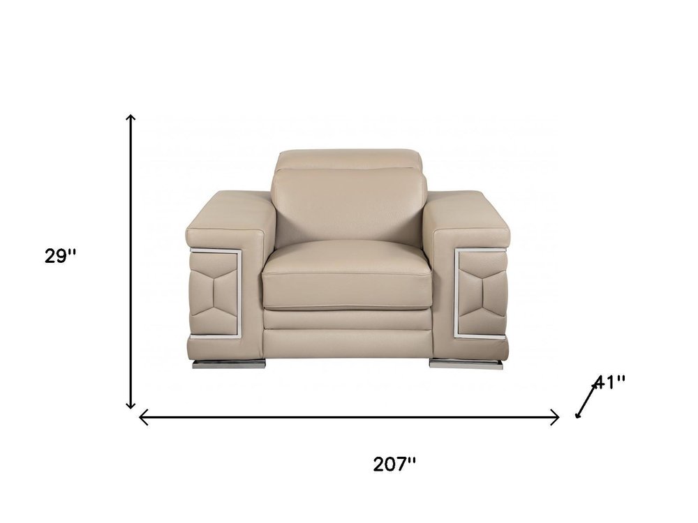 Three Piece Indoor Beige Italian Leather Six Person Seating Set