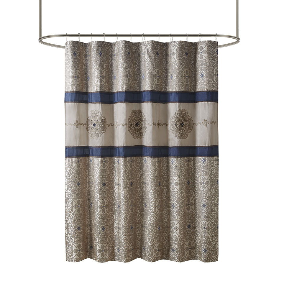 Donovan - Embroidered Shower Curtain - Navy