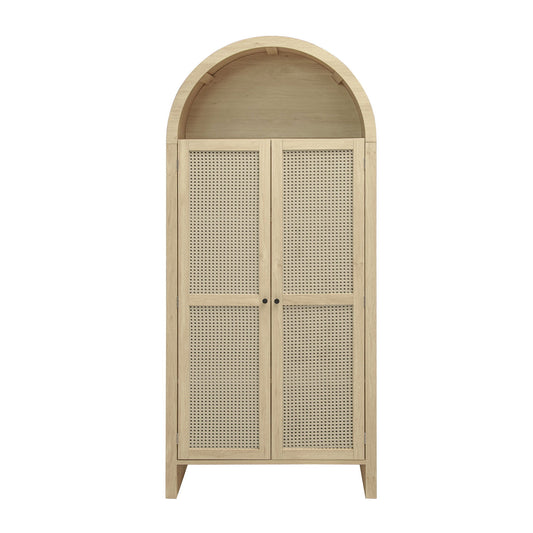 Tall Arched Kitchen Pantry, Arched Storage Display Cabinet With 2 Drawers & Adjustable Shelves, Rattan Door Versatile Storage Cabinet For Kitchen, Dining Room - Natural