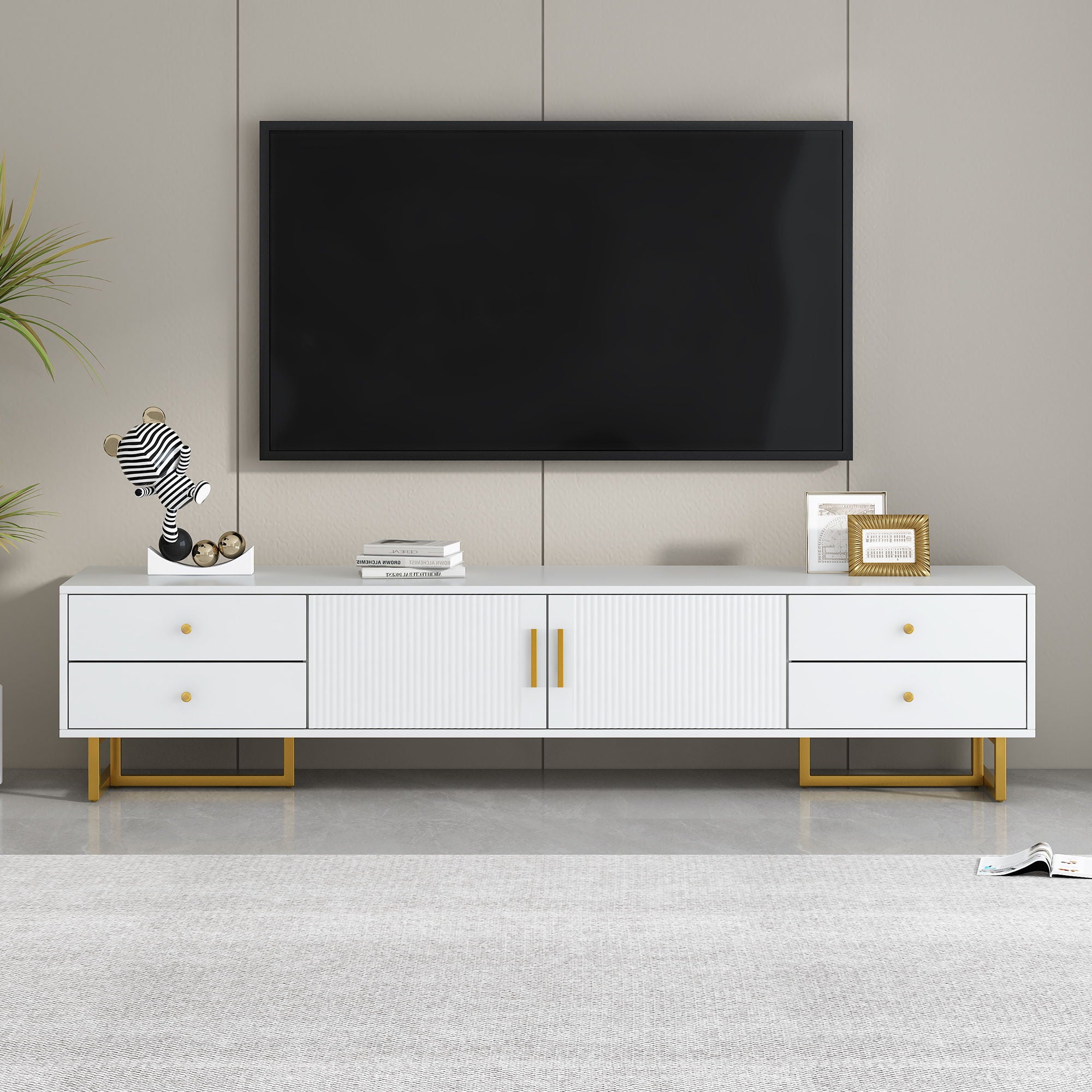 TV Media Console Table, TV Stand With Storage For Living Room - White