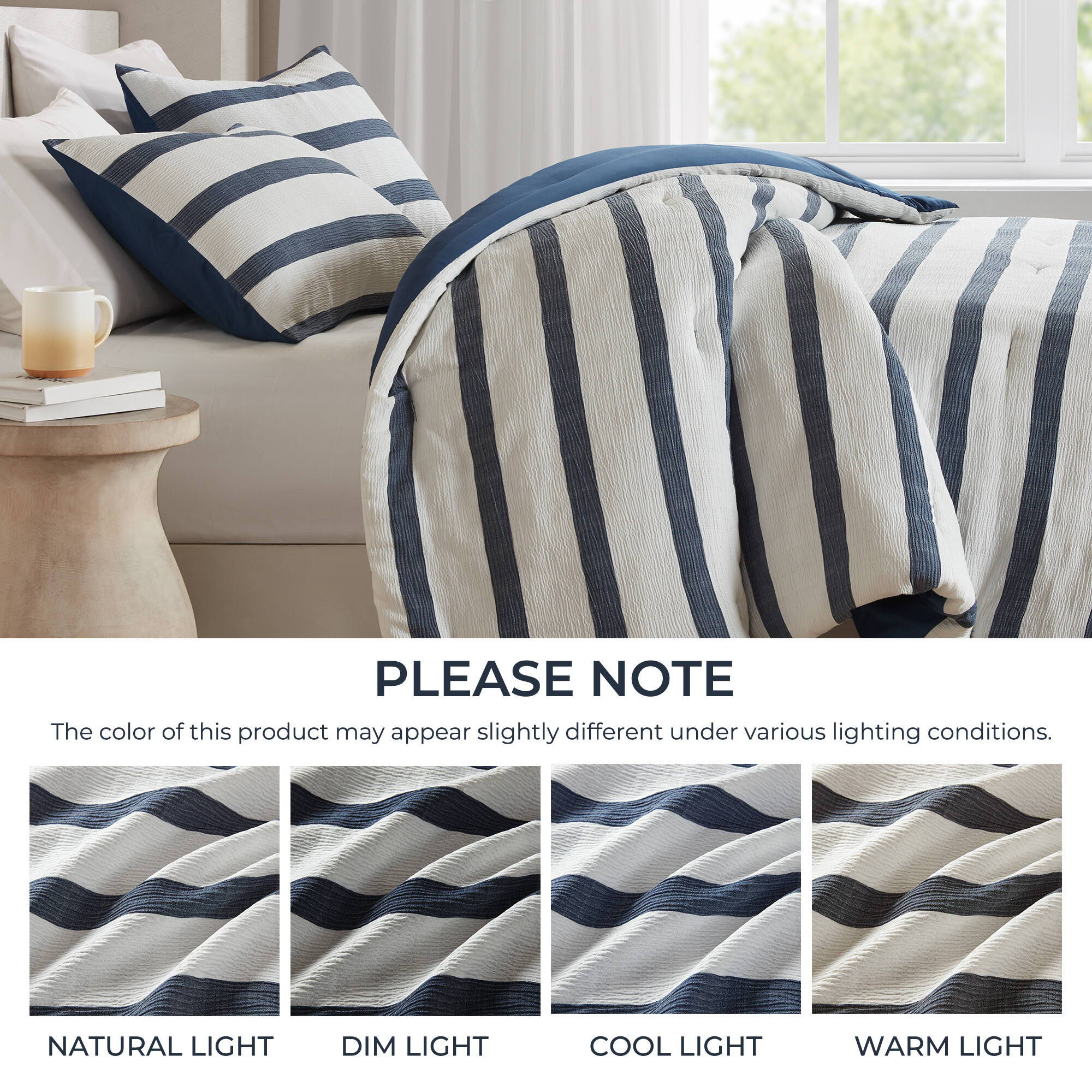 Merritt - King/California King Yarn-Dyed Striped Comforter - Blue