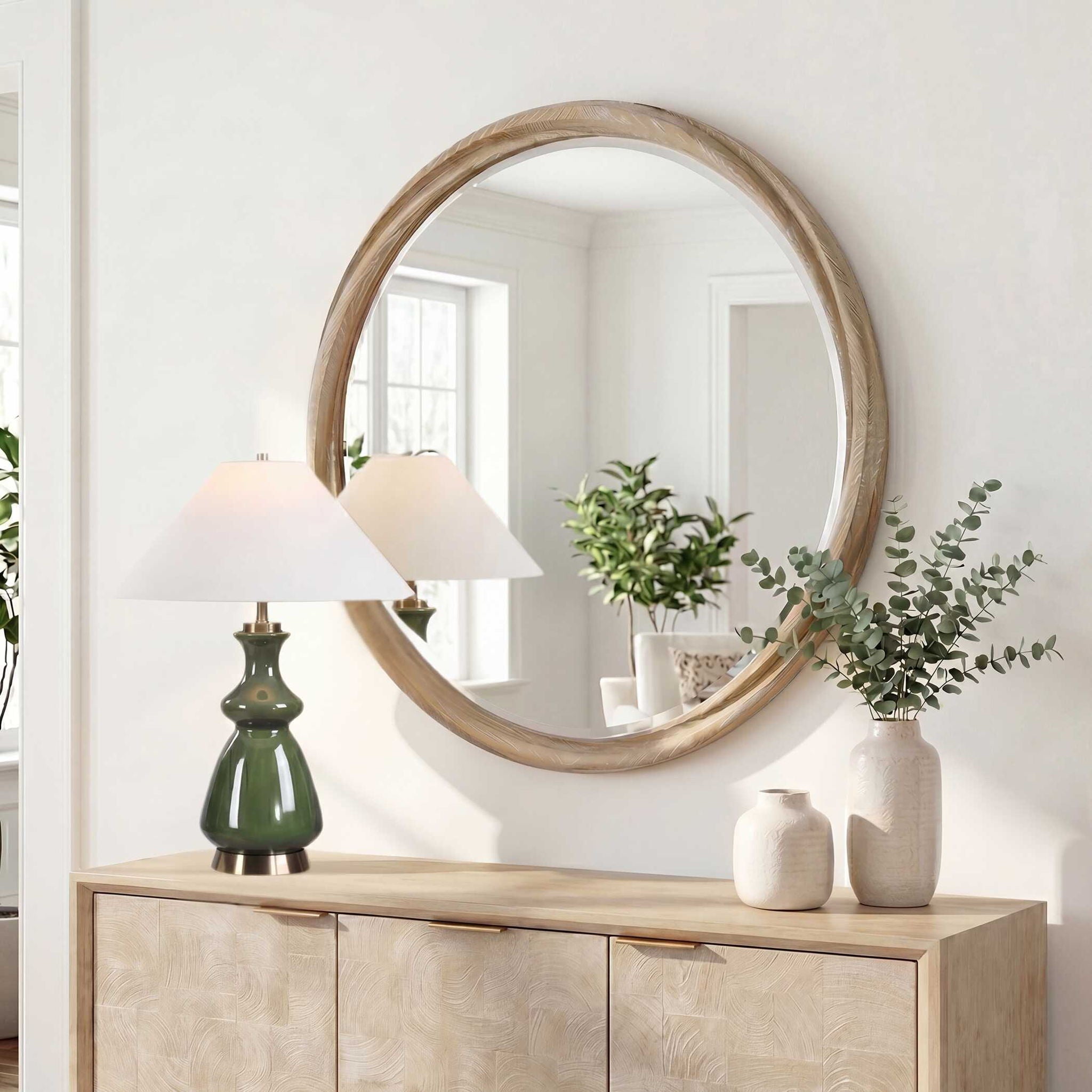 Landry - Round Mirror - Light Wood