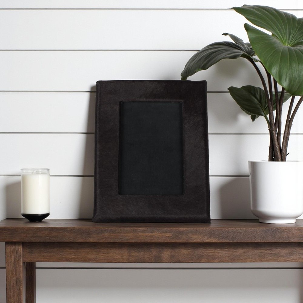 4" x 6" Gray Cowhide Tabletop Picture Frame with Mat
