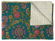 50" X 70" Yellow and Gray Kantha Cotton Floral Throw Blanket