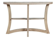 47" Taupe Half Moon Three Leg Console Table With Shelves