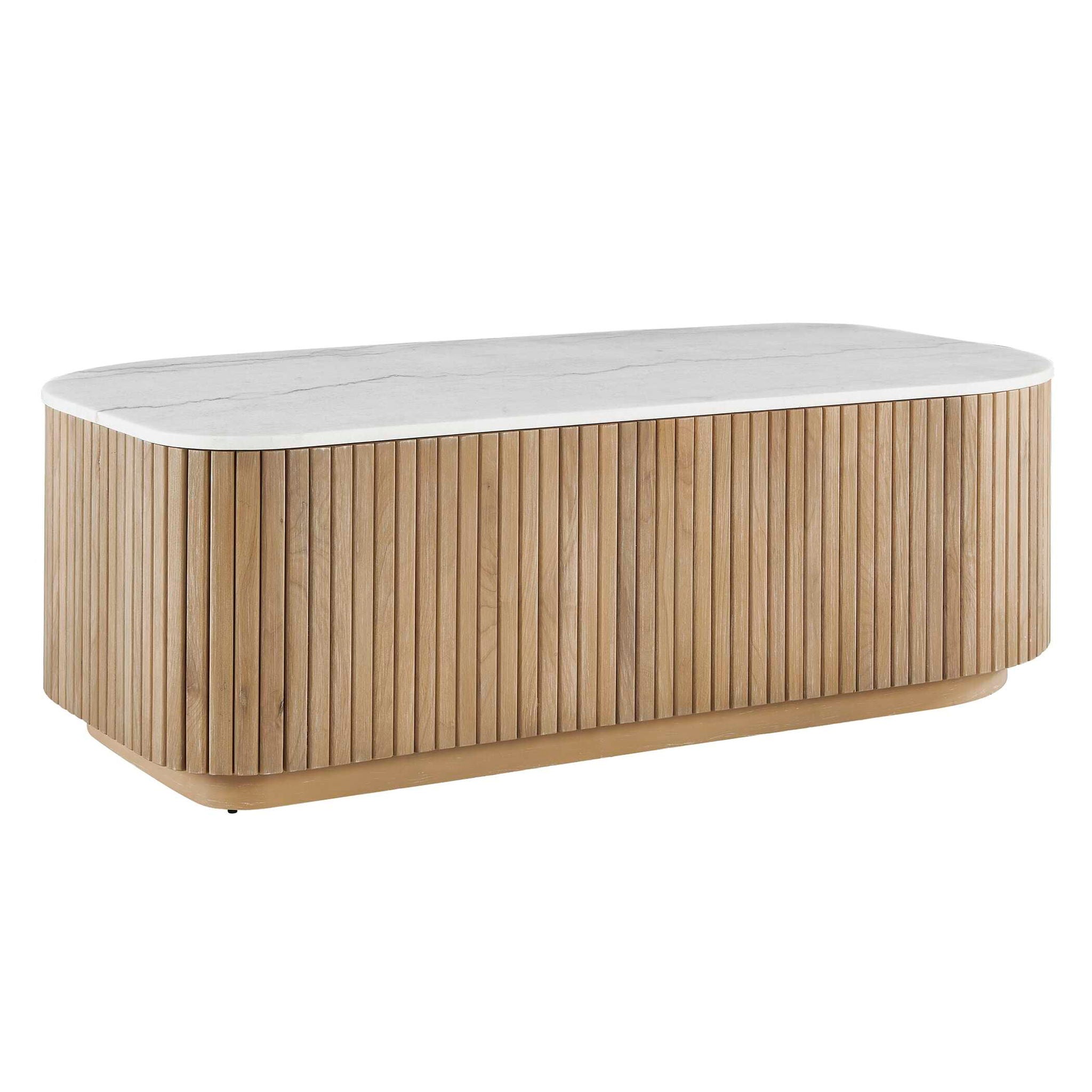 Arik - Marble Top Coffee Table - White / Woodtone