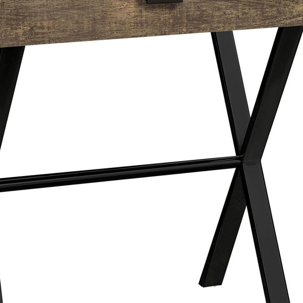 22" Black And Brown Wood And Metal End Table With Drawer