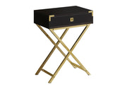 24" Gold And Dark Brown Wood And Metal End Table With Drawer
