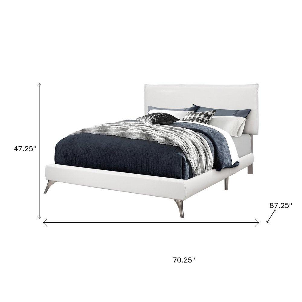 White Solid Wood Queen Upholstered Linen Bed Frame