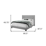 Gray Solid Wood And Tufted Linen Queen Bed Frame with Nailhead Trim