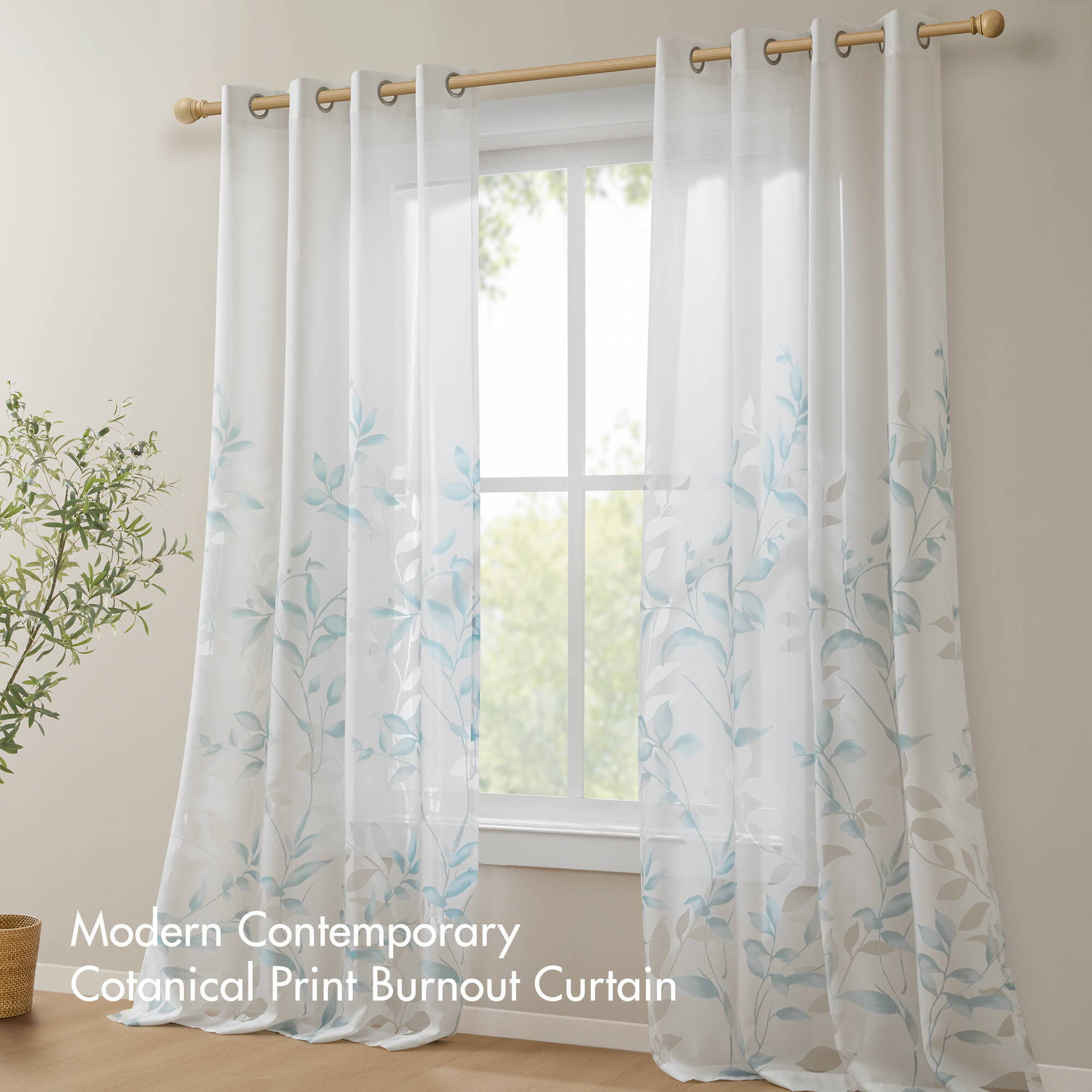 Cecily - 84" Burnout Printed Window Panel - Aqua