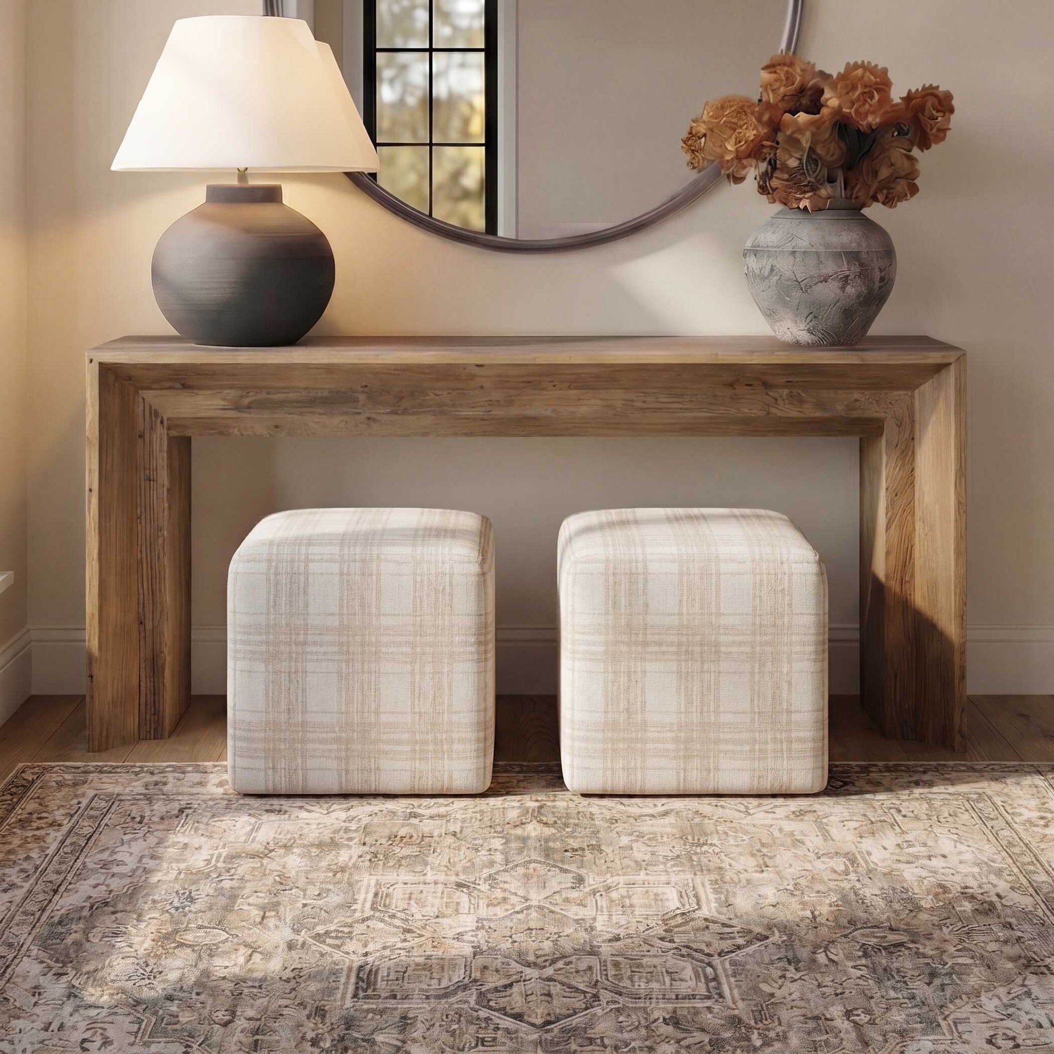 Joie - Porcelain Plaid Ottoman - White