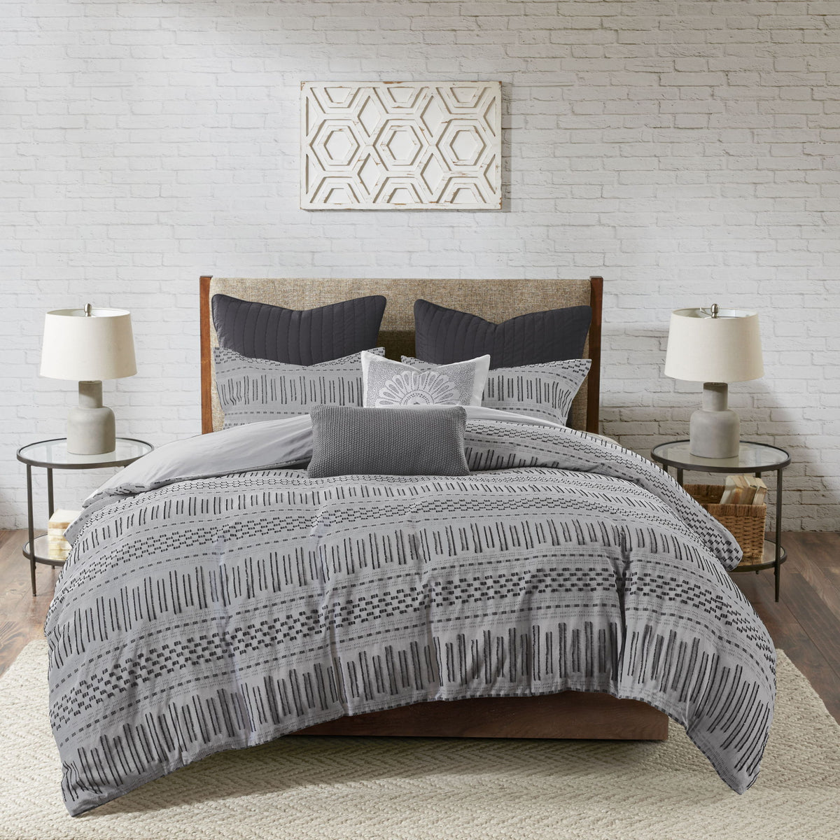Rhea - King Comforter Mini Set - Gray / Black