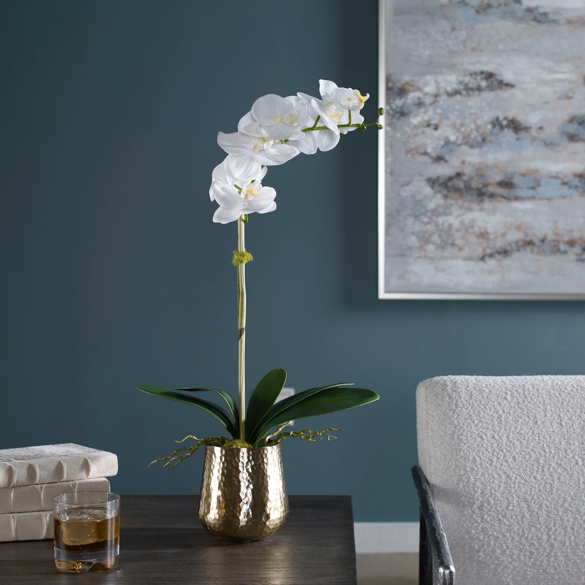 Cami - Orchid With Brass Pot - White