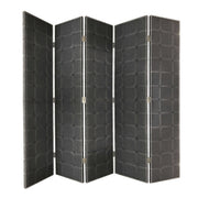 108" Gray Fabric And Wood Folding Five Panel Screen Room Divider