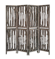 84" Brown Wood Folding Four Panel Screen Room Divider